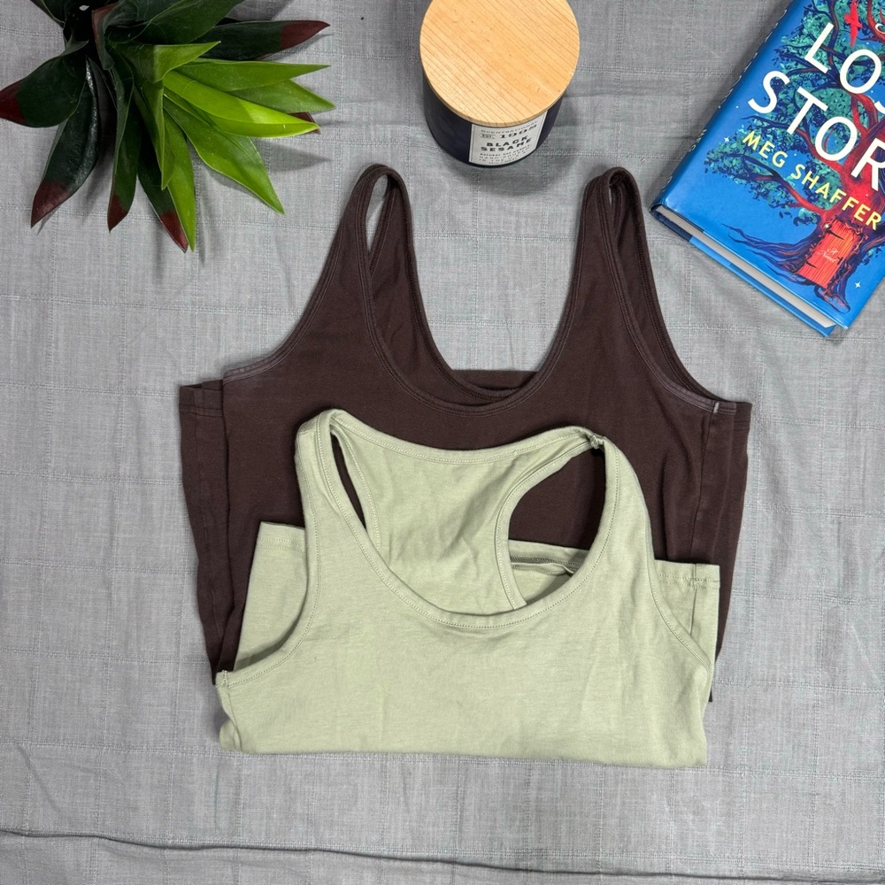 Women's Brown and Green Tank Tops